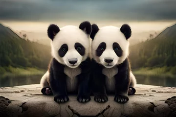 Fotobehang giant panda eating bamboo © tippapatt