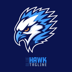 Illustrated Blue Hawk, Eagle, Falcon Logos: Captivating Illustrations and Vector Graphics for Sport and E-Sport Gaming Teams' Mascot and Logo Designs.
