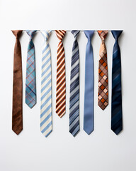 Multiple Ties in various colors and patterns, isolated on a white background.