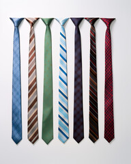 Multiple Ties in various colors and patterns, isolated on a white background.