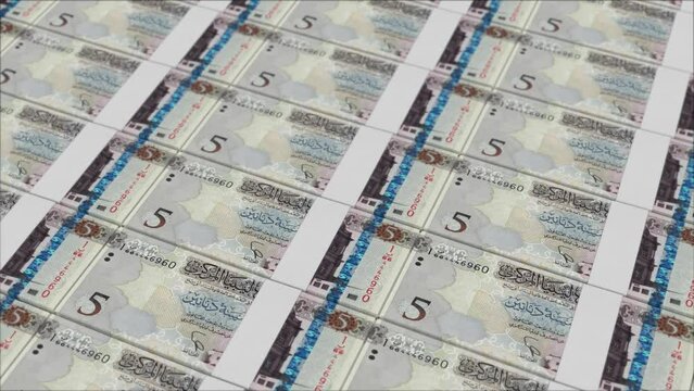 5 LIBYAN DINAR banknotes printed by a money press