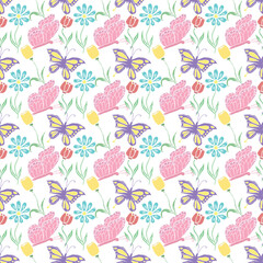 Seamless butterfly pattern. Drawn butterfly background