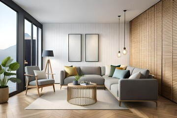 Fototapeta premium modern living room with fireplace