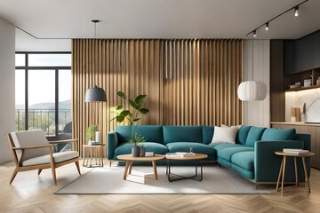 Naklejka na ściany i meble modern living room with fireplace