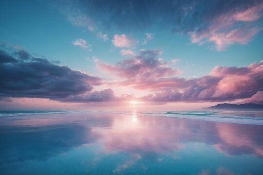 Azure Horizons: Pink Clouds over Tranquil Waters