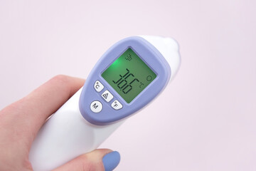 Non-contact digital medical infrared forehead thermometer for temperature measurement.