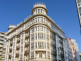 Fototapeta na wymiar Modernist style building in the center of the city of Coruna Coruna, Galicia, Spain 06/23/2023