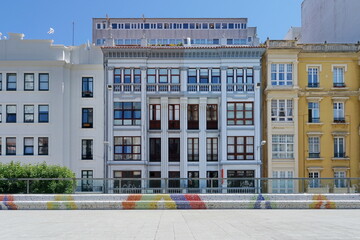 Modern style buildings seen from the Plaza de Vigo, in the city of Coruna Coruna, Galicia, Spain 07262023