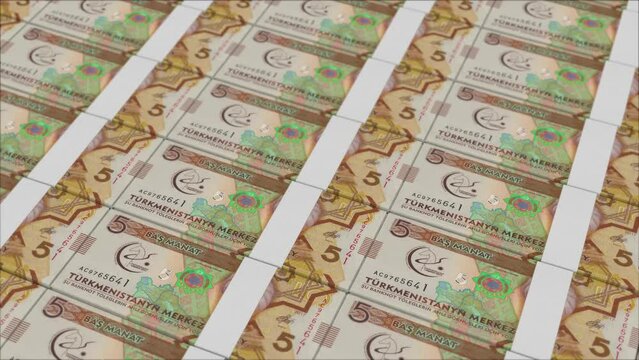 5 TURKMENISTAN MANAT banknotes printed by a money press