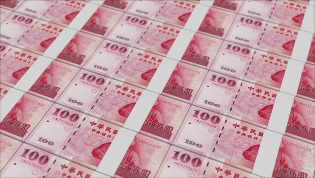 100 NEW TAIWAN DOLLAR banknotes printed by a money press
