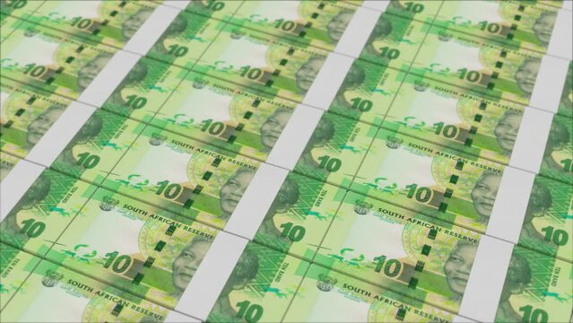10 SOUTH AFRICAN RAND banknotes printed by a money press