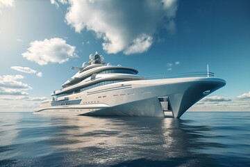 Fototapeta na wymiar The yacht swims in the sea. Sunny weather and sea, beautiful big yacht, rest in the ocean, illustration for a magazine created in artificial intelligence