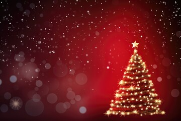 a beautifully decorated Christmas tree shining brightly against a vibrant red backdrop