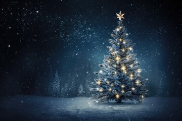 Fototapeta premium a beautifully decorated Christmas tree in a winter wonderland