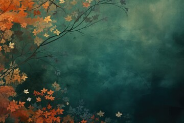 a vibrant painting of leaves on a green background