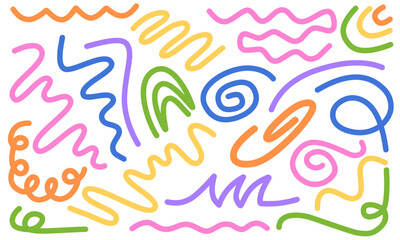 Fototapeta na wymiar Minimalist fun colorful line doodle abstract geometric background. Trendy fun doodle children kidds background.