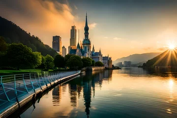 Foto auf Acrylglas Moskau sunset over the river