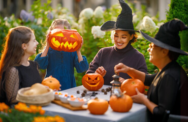 family preparing for Halloween