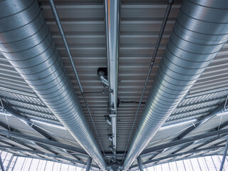 pipeline on the wall of factory.