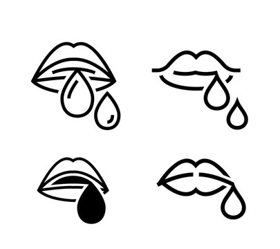 Drooling linear icon, pictogram, symbol. Excessive salivation problem.