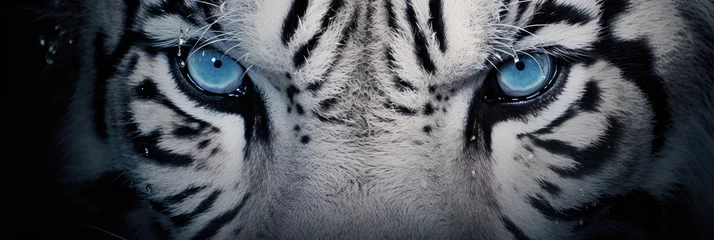 Zelfklevend Fotobehang Blue eyes of a white tiger close up © Veniamin Kraskov