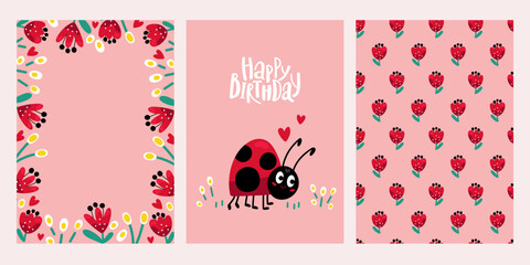 Cartoon ladybug cards in vector