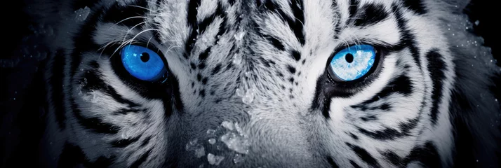 Schilderijen op glas Blue eyes of a white tiger close up © Veniamin Kraskov
