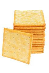 Cutout stack of crackers. Delicious Butter Baked Saltine Cracker.