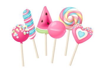 6 bright vector lollipops in trendy colors - 640235568