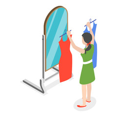 3D Isometric Flat Vector Set of People Next to the Mirror, Daily Routine. Item 3