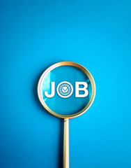Job searching, occupation hiring, career search and assessment concept. Text 