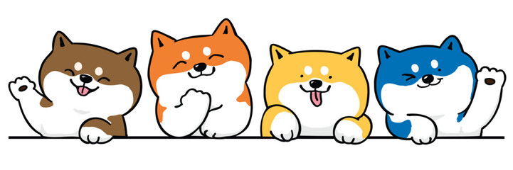 Vector Illustration of Cute Cartoon Shiba Inu Dog Head Characters on Isolated Background