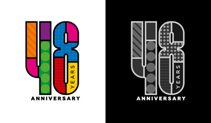 48th anniversary logo set, forty-eighth anniversary, colorful logo for holiday event, invitation, congratulations, web template, flyer and booklet, retro symbol
