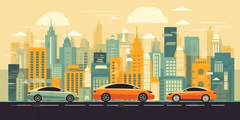 Trend illustration car in the city, interesting angle, vector style