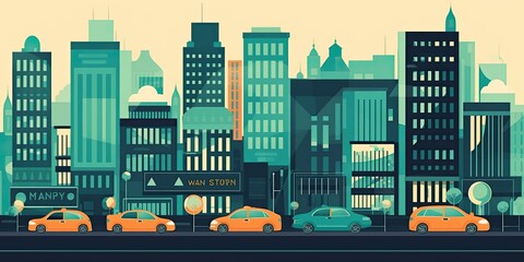 Trend illustration car in the city, interesting angle, vector style