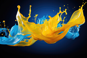 Fototapeta premium mixing yellow and blue paint underwater on a dark background