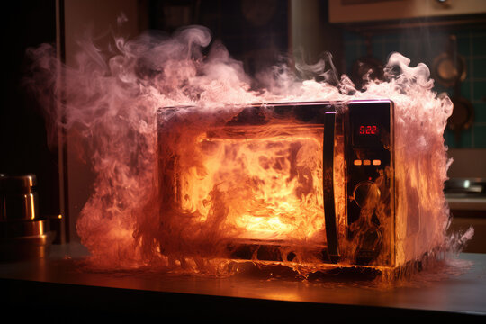 Burning microwave in the house due to a short circuit and damaged wiring