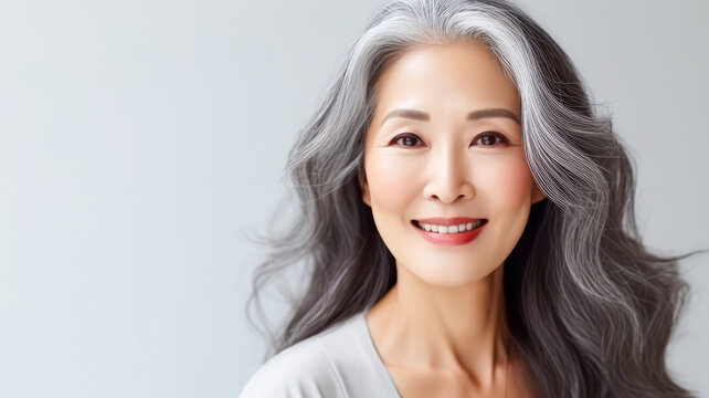 Ältere Frau mit langen, grauen Haaren. Generiert mit KI