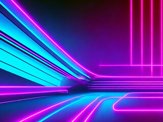 3d rendering, abstract neon background with ascending pink, blue or red glowing lines, light beam. Fantastic wallpaper with colorful laser rays
