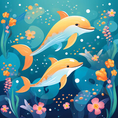 Fototapeta premium an illustration of a cute dolphin pattern