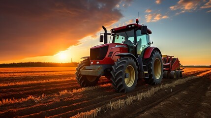 Fototapeta premium Agricultural Workers Ploughing with Tractors, generative Ai
