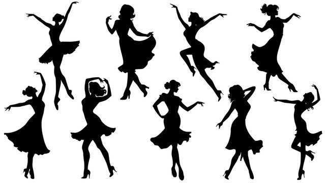 Silhouette vector set of dancing lady