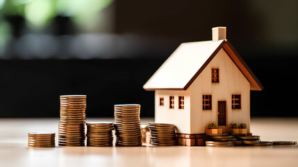 house and coins. home loan concept