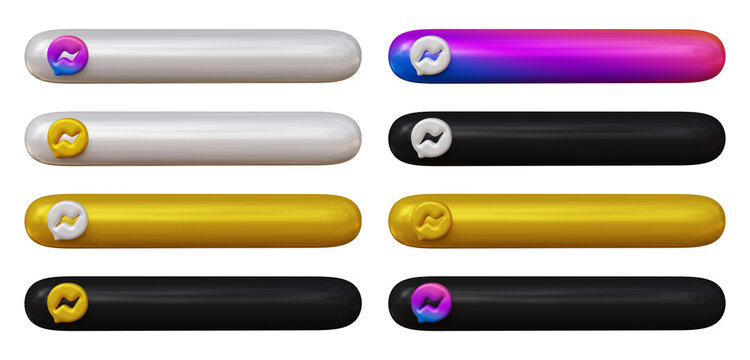 Set of facebook messenger icons lower third in 3d rendering isolated on transparent background for social media concept