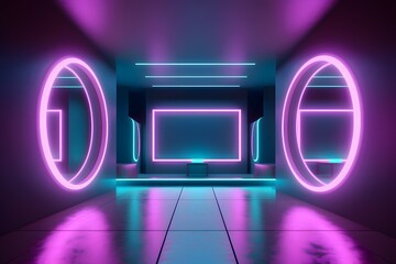 room with glowing neon light