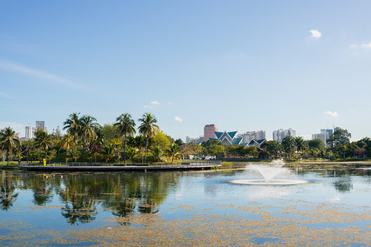 Taman Tasik Titiwangsa park lake view in Kuala Lumpur, Malaysia