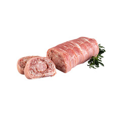 fresh pork bacon rolls cut out isolated transparent background