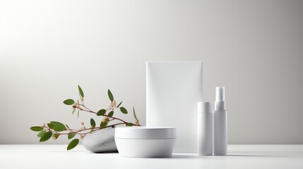 Fototapeta na wymiar Skincare paper box packing mockup with lighting, white background pastel color minimal style