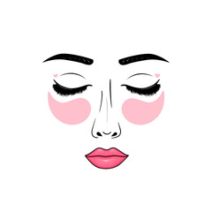 woman face with cosmetic eye patches, beauty treatments. Vector Illustration for backgrounds and packaging. Image can be used for greeting cards, posters and stickers. Isolated on white background.