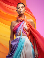 Fashion model in front of a gradient background, Generative AI